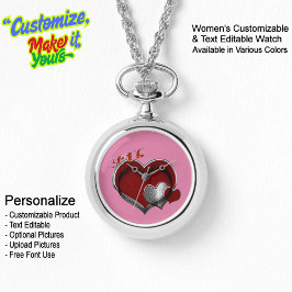 Heart Magic Silver Ketting Horloge Roze Gezicht