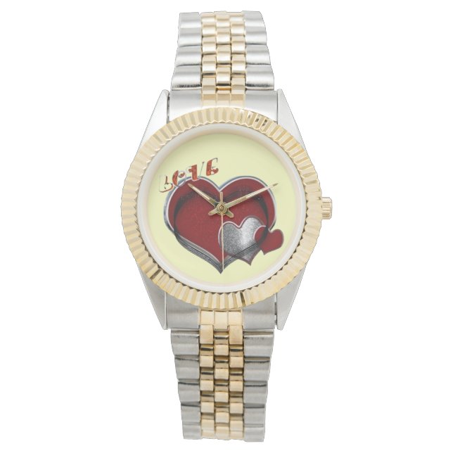 Heart Magic Unisex tweekleurig horloge geel gezich (Voorkant)