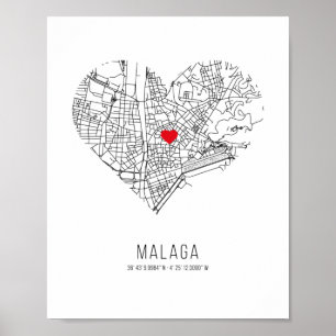 Heart Malaga City Map (Spanje) Poster