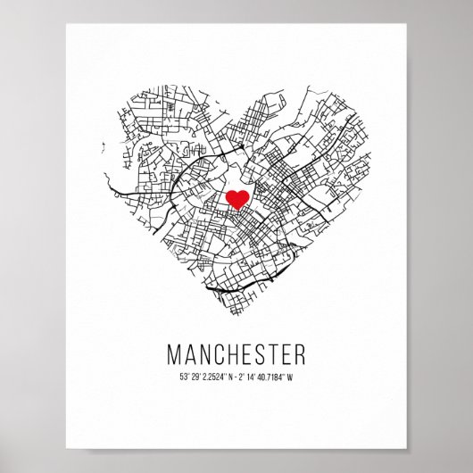 Heart Manchester City Map (Verenigd Koninkrijk) Poster (Voorkant)