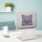 Heart Mandala Sticker (Laptop op bureau)