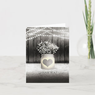 Heart Mason Jar & Baby's Breath Rustic Dank je Bedankkaart