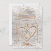 Heart Mason Jar & Lights Birch Sweet 16 Uitnodigin Kaart (Voorkant)