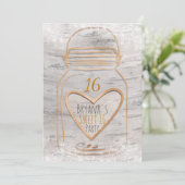 Heart Mason Jar & Lights Birch Sweet 16 Uitnodigin Kaart (Staand voorkant)