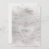 Heart Mason Jar & Lights Birch Sweet 16 Uitnodigin Kaart (Voorkant)