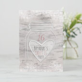Heart Mason Jar & Lights Birch Sweet 16 Uitnodigin Kaart (Staand voorkant)