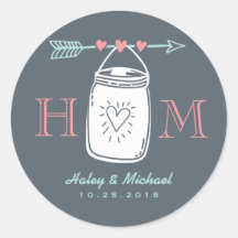  Heart Mason Jar Monogram Wedding Sticker