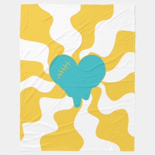 Heart Melt - Turquoise en Yellow Fleece Deken (Voorkant)