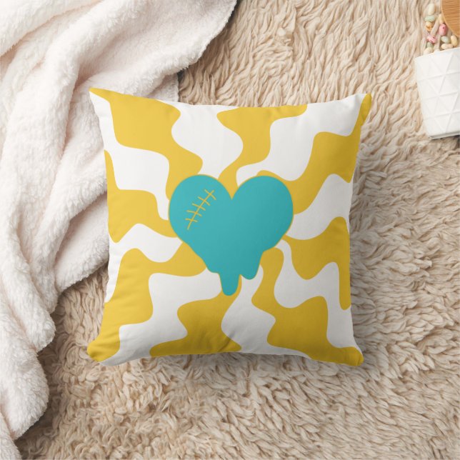Heart Melt - Turquoise en Yellow Kussen (Deken)