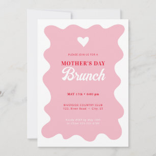 Heart Moederdag Brunch Wavey Pink Uitnodiging