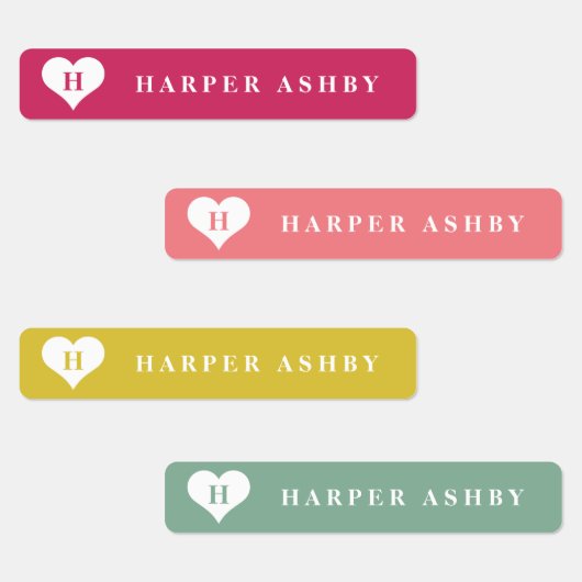 Heart Monogram Colorful Waterbestendige Naam Labels (Groep)