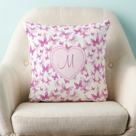 Heart Monogram Cute Pink Butterfly Kussen
