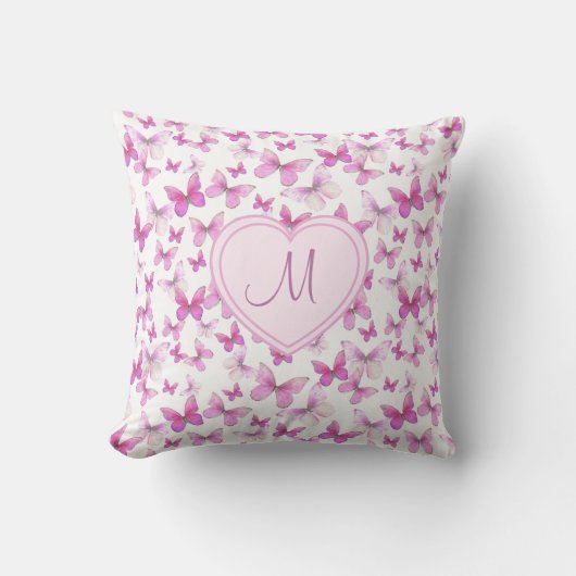 Heart Monogram Cute Pink Butterfly Kussen (Voorkant)
