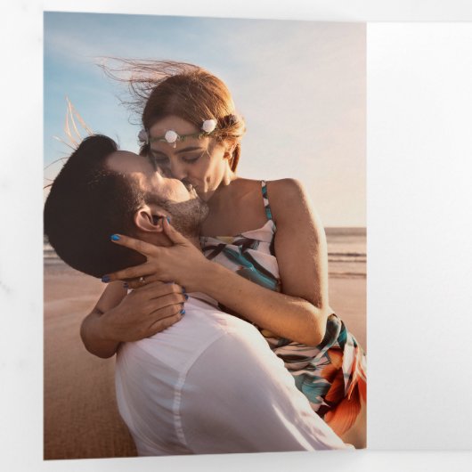 Heart monogram foto gouddusty blue bruiloft drieluik programma (Binnenzijde eerst)