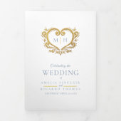 Heart monogram foto gouddusty blue bruiloft drieluik programma (Cover)