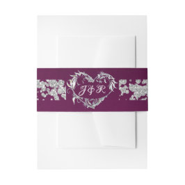 Heart Monogram & Glitter on Plum Uitnodigingen Wikkel