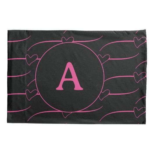 Heart Monogram Magenta Black Kussensloop (Achterkant)