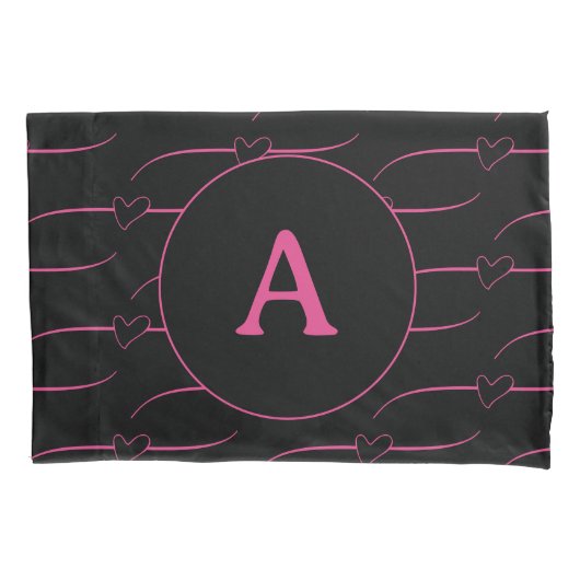 Heart Monogram Magenta Black Kussensloop (Voorkant)