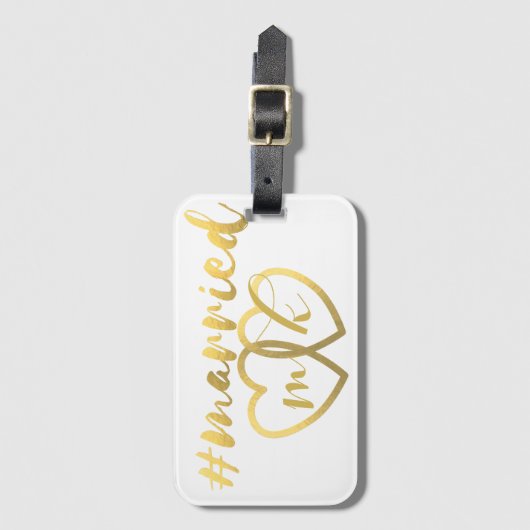 Heart Monogram net getrouwd Bagagelabel Honeymoon (Voorkant (verticaal))