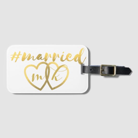 Heart Monogram net getrouwd Bagagelabel Honeymoon (Voorkant (horizontaal))