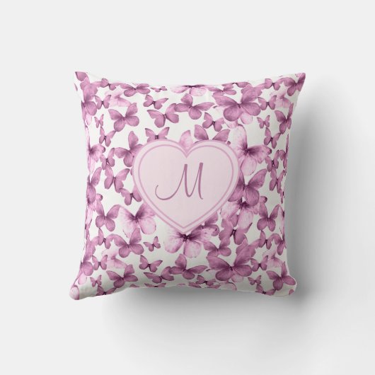 Heart Monogram Pink Butterfly Kussen (Achterkant)