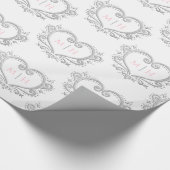 Heart monogram zilveren witte roze initialen bruil cadeaupapier (Hoek)