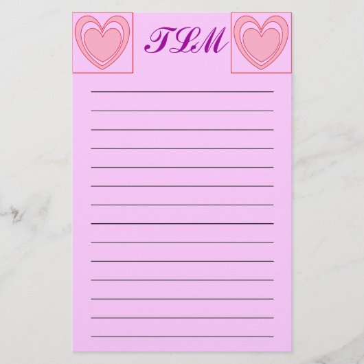 Heart Monogrammed Stationery Lined Briefpapier (Voorkant)