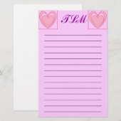 Heart Monogrammed Stationery Lined Briefpapier (Voorkant / Achterkant)