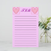 Heart Monogrammed Stationery Lined Briefpapier (Staand voorkant)