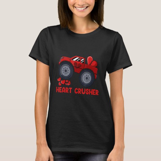 Heart Monster Truck Crusher Valentijnsdag Cute Bo T-shirt (Voorkant)
