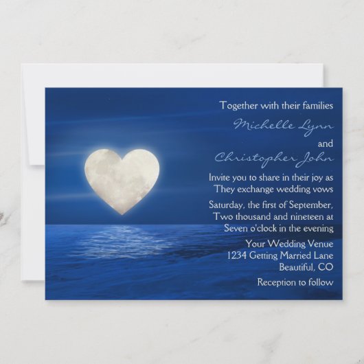 Heart Moon en Snowy Beach Winterbruiloft Kaart (Voorkant)