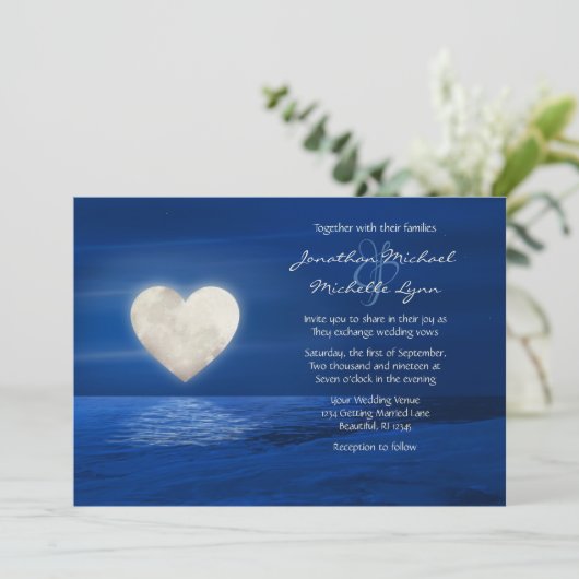 Heart Moon met sneeuwbedekte winterbruiloft Kaart (Staand voorkant)