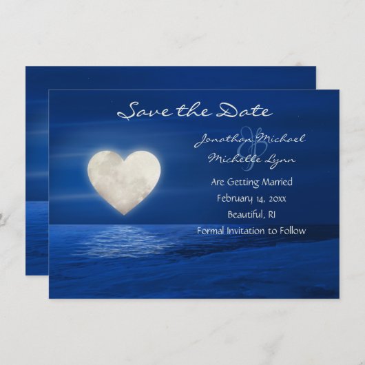 Heart Moon met sneeuwbedekte winterbruiloft Save The Date (Voorkant / Achterkant)