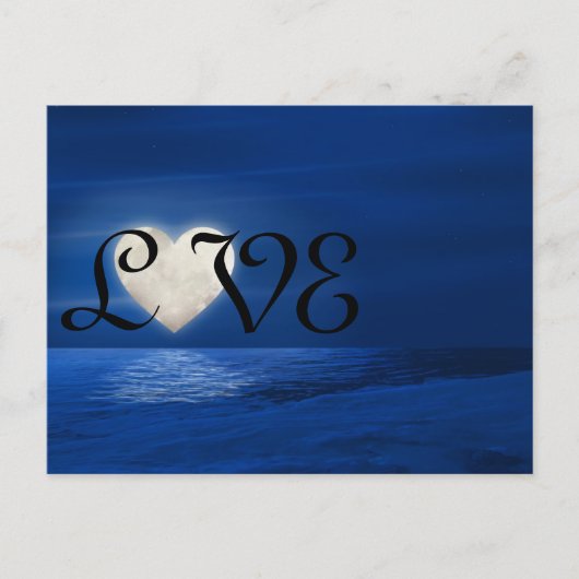 Heart Moon met Snowy Beach LOVE Winter Briefkaart (Voorkant)