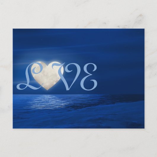 Heart Moon met Snowy Beach LOVE Winter Briefkaart (Voorkant)