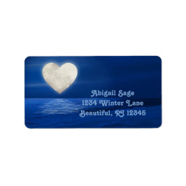 Heart Moon over Water, Snowy Beach Winter Adres Etiket