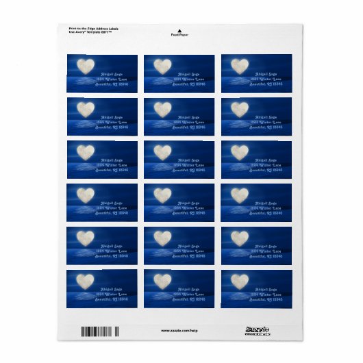 Heart Moon over Water, Snowy Beach Winter Adres Etiket (Full Sheet)