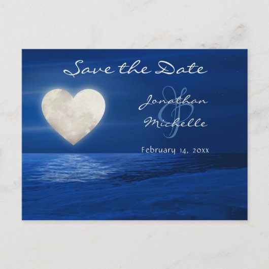 Heart Moon Winter Beach Save the Date Wedding Aankondigingskaart (Voorkant)