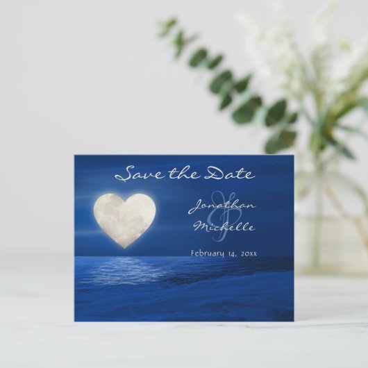 Heart Moon Winter Beach Save the Date Wedding Aankondigingskaart (Staand voorkant)