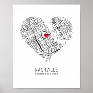Heart Nashville City Map (Verenigde Staten) Poster