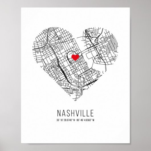 Heart Nashville City Map (Verenigde Staten) Poster (Voorkant)