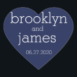Heart Navy Blue Modern Wedding Stickers<br><div class="desc">Harnavy blauwe moderne trouwstickers met aanpasbare tekst</div>