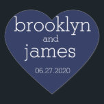 Heart Navy Blue Modern Wedding Stickers<br><div class="desc">Harnavy blauwe moderne trouwstickers met aanpasbare tekst</div>