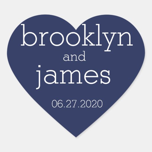 Heart Navy Blue Modern Wedding Stickers (Voorkant)