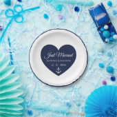 Heart Navy Blue Nautical Just huwelijkshuwelijk Papieren Bordje (Feest)