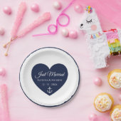 Heart Navy Blue Nautical Just huwelijkshuwelijk Papieren Bordje (Feest)