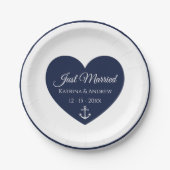 Heart Navy Blue Nautical Just huwelijkshuwelijk Papieren Bordje (Voorkant)