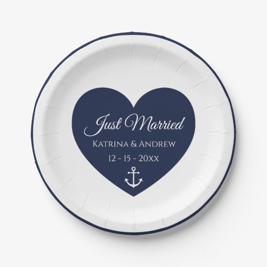 Heart Navy Blue Nautical Just huwelijkshuwelijk Papieren Bordje (Voorkant)