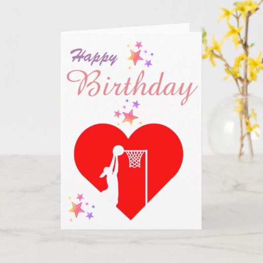 Heart Netball Theme Verjaardag Wenskaart Kaart (Gele Bloem)