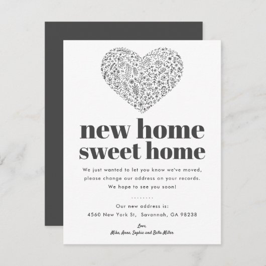 Heart New Home | Kaart voor bewegende aankondiging (Voorkant / Achterkant)